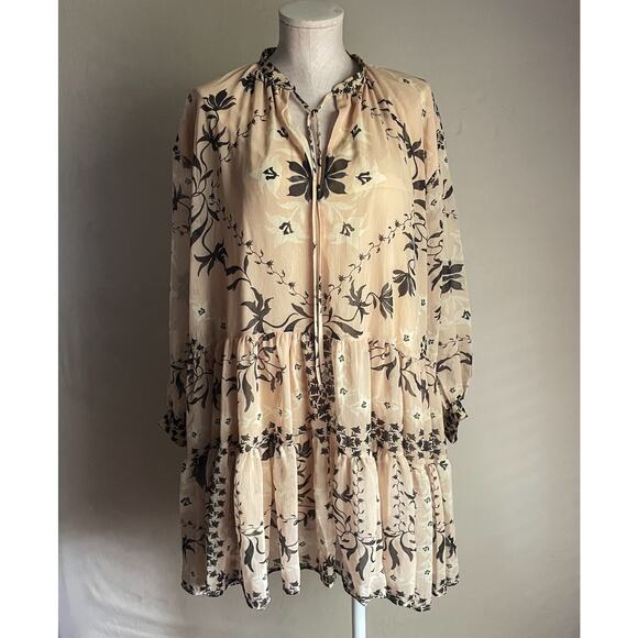 H & M Baby Doll Black and brown Floral Dress. Size Small. Oversized. - Picture 1 of 5